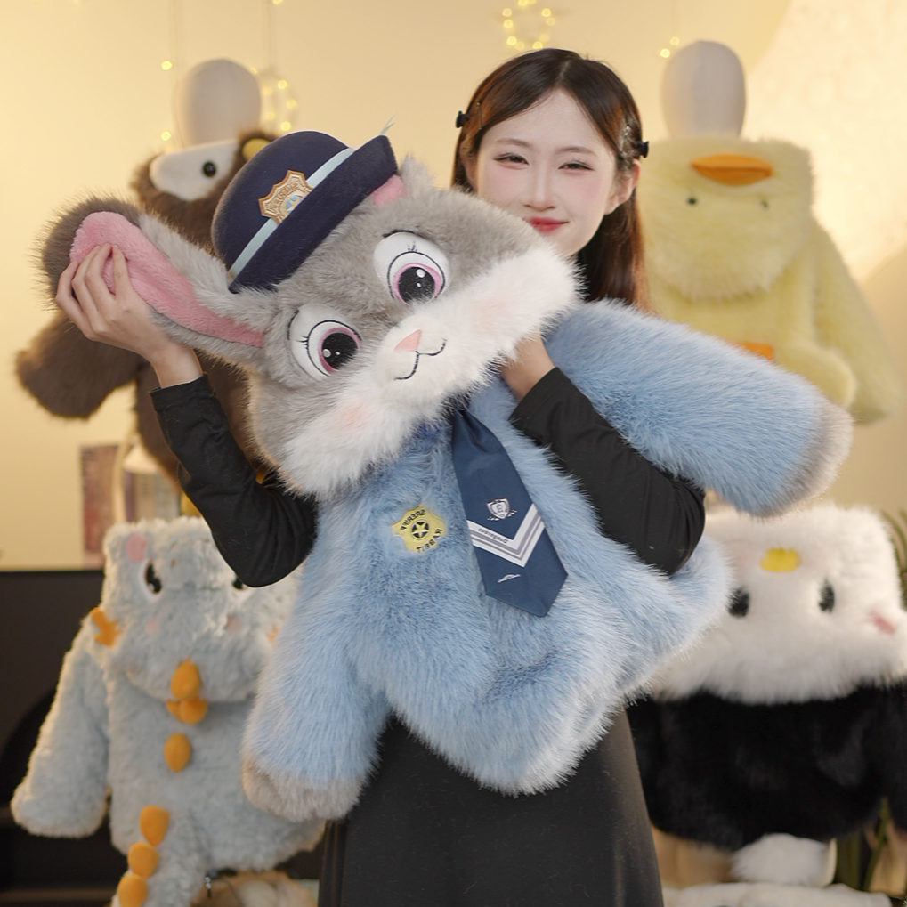 YH亲子男女童冬款毛绒毛茸茸萌宝兔子警官草草冬季保暖加厚外套