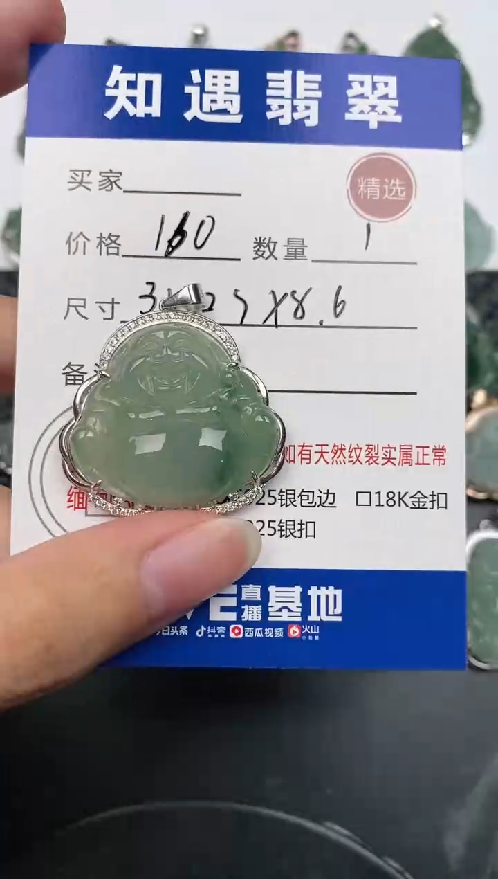 颈饰银S925镶嵌翡翠挂件