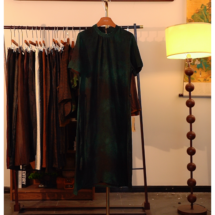 【隔帘观艳-香云纱连衣裙】中式重工香云纱连衣裙4662