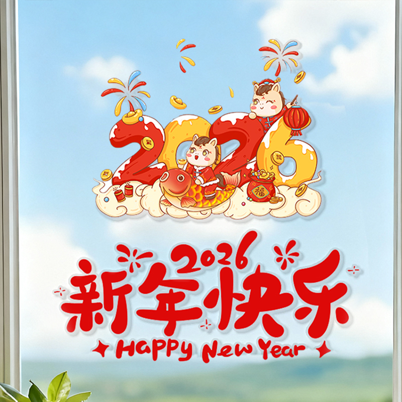 2026春节装饰品玻璃贴过新年贺年窗花贴画元旦新款背景墙贴纸氛围