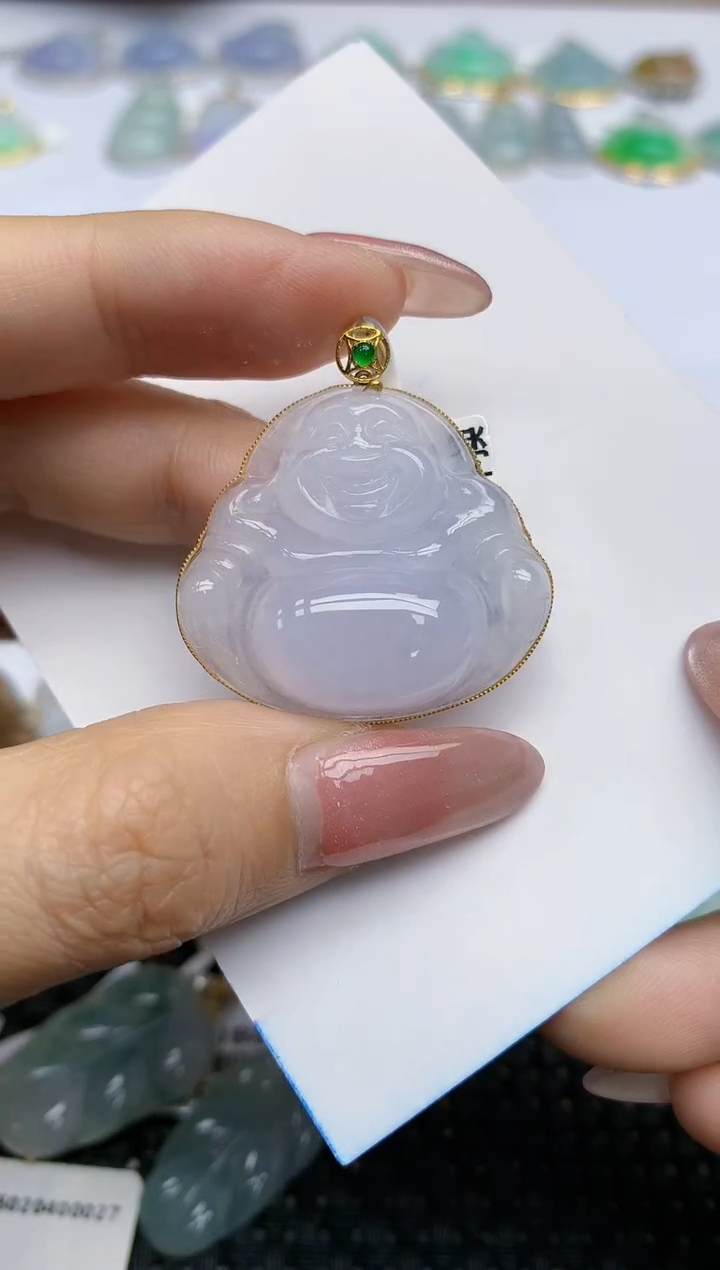 【闪购商品】翡翠挂件18K金镶嵌天然翡翠A货