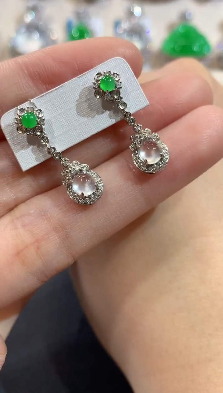 18K金镶嵌翡翠耳饰A62 