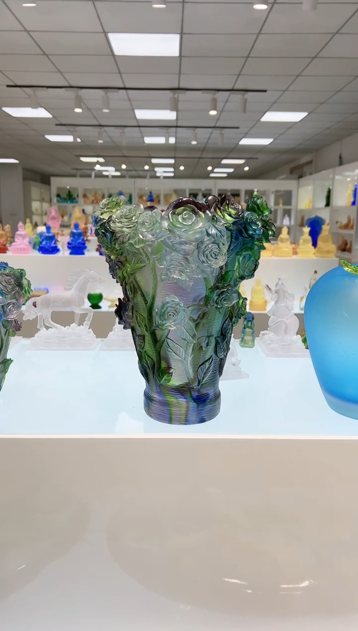 【闪购商品】茶宠古法琉璃玫瑰花瓶大号30