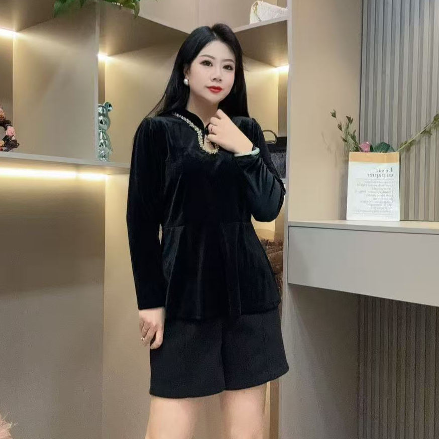 冬季小衫-檬 9381时尚气质潮流亮闪显瘦百搭款胖MM大码女装新款