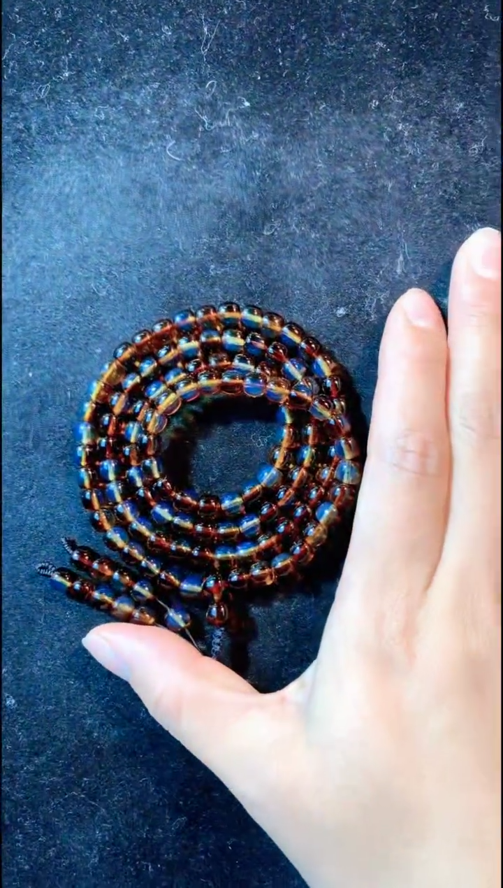 【闪购商品】琥珀手链未镶嵌6MM红蓝珀老型108佛珠