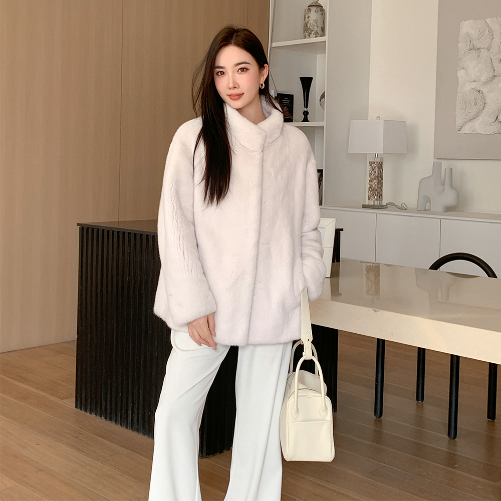 进口紫金级貂皮大衣立领皮外套女中长款整貂水貂冬