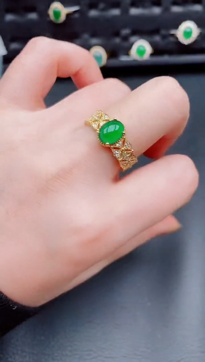 【闪购商品】翡翠戒指银S925镶嵌天然a货翡翠343