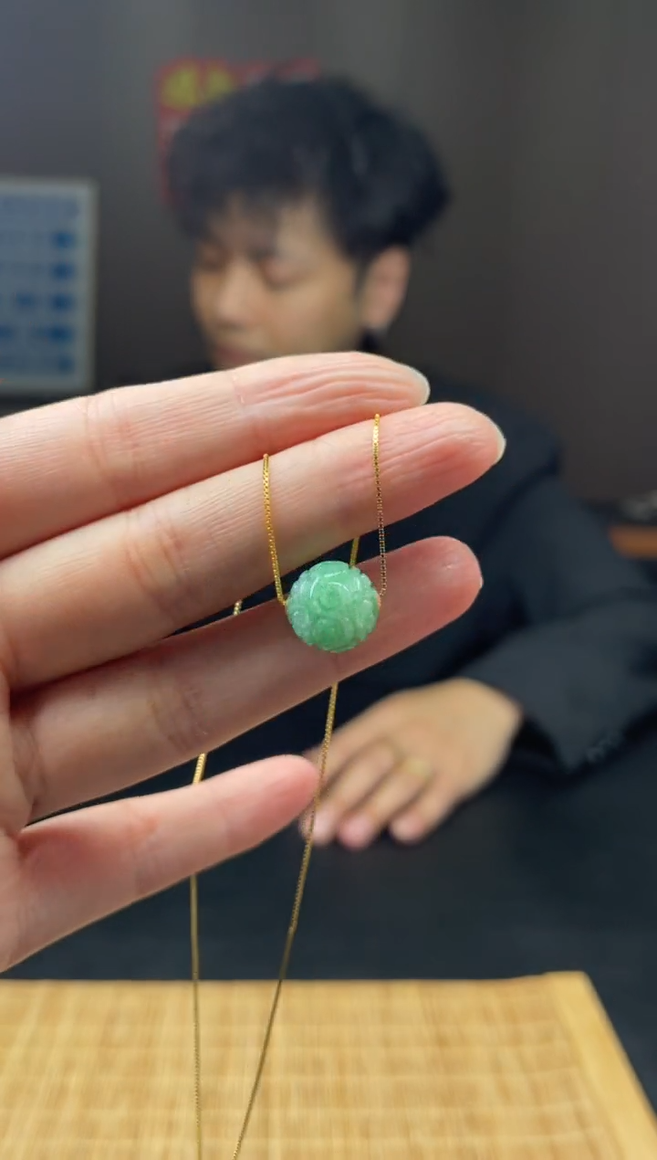 翡翠18K金镶嵌吊坠(不含链)圆珠多样性/1件@CMT001