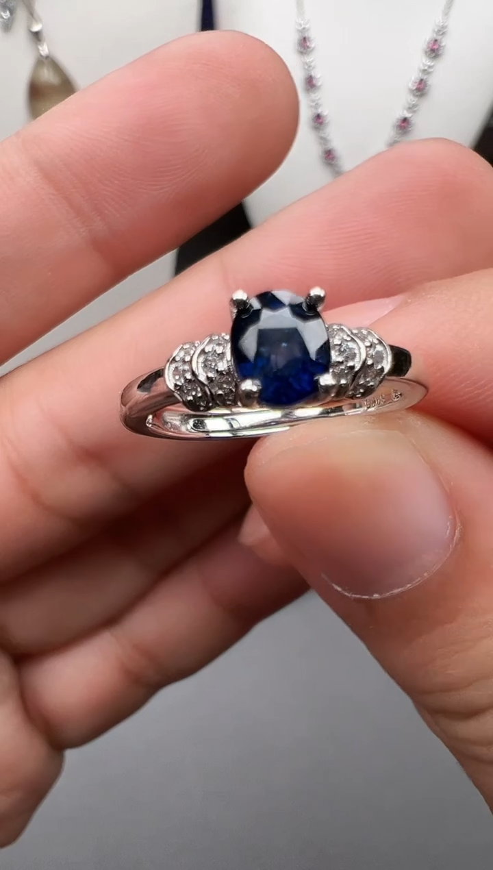 戒指蓝宝石银S925镶嵌30