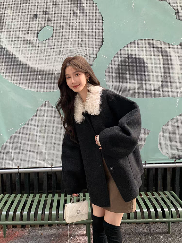 长款加绒加厚款秋冬毛呢外套毛呢加厚透气百搭气质2625
