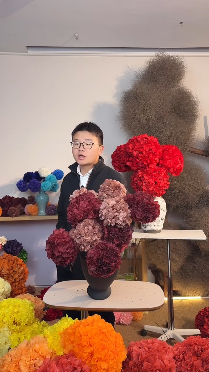 漂色永生绣球小球10枝 酒红5/奶茶5