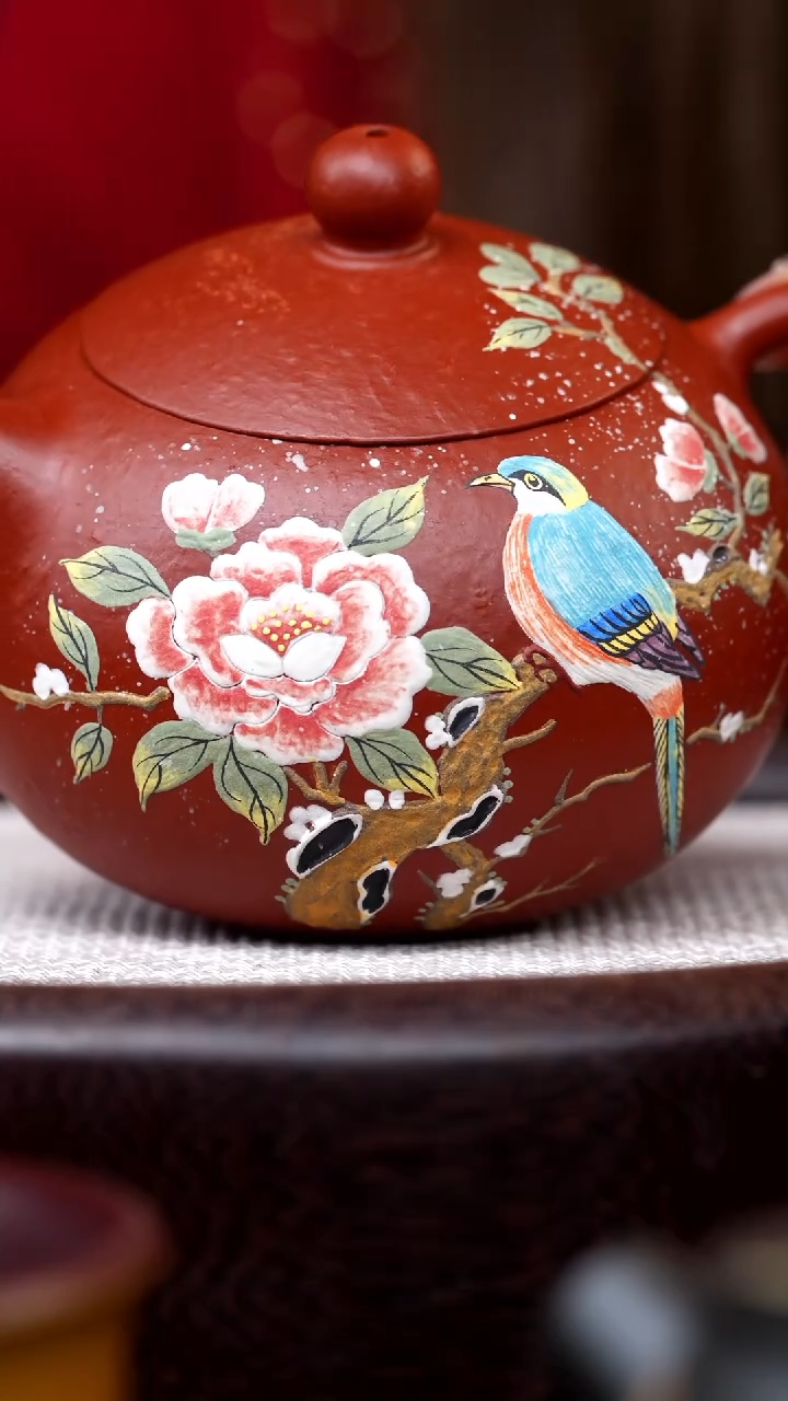 【闪购商品】紫砂茶壶粗砂大红袍西施泥绘蓝鸟