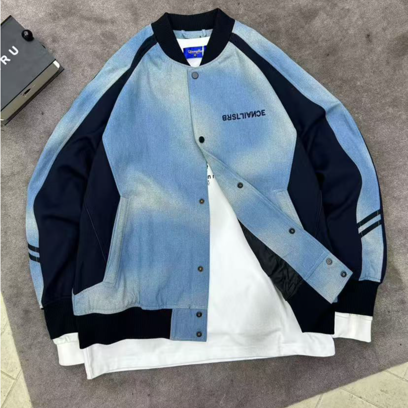 春秋标准长袖透气夹克外套情侣百搭撞色时尚秋季韩版拼接潮流