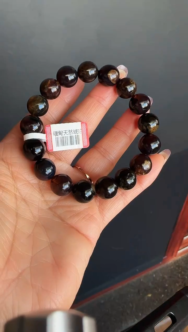 手串琥珀未镶嵌#44缅甸琥珀星际蓝翁珀手串12mm