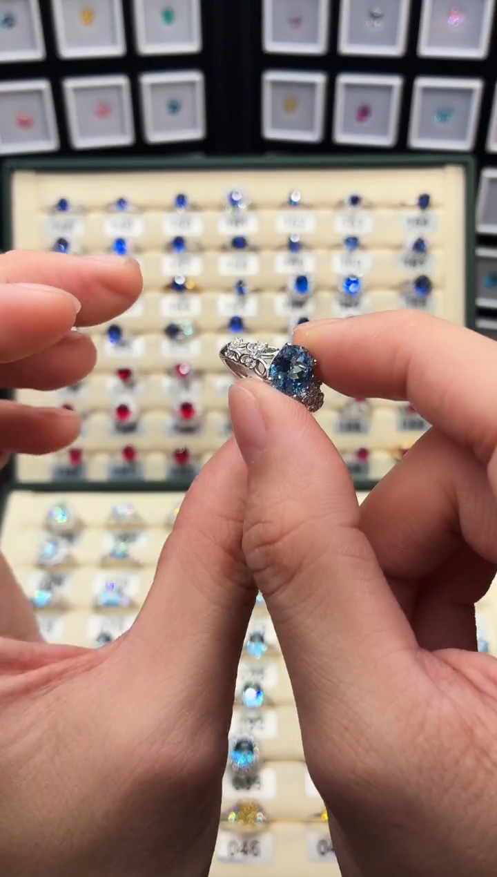 银S925镶嵌戒圈海蓝宝石1