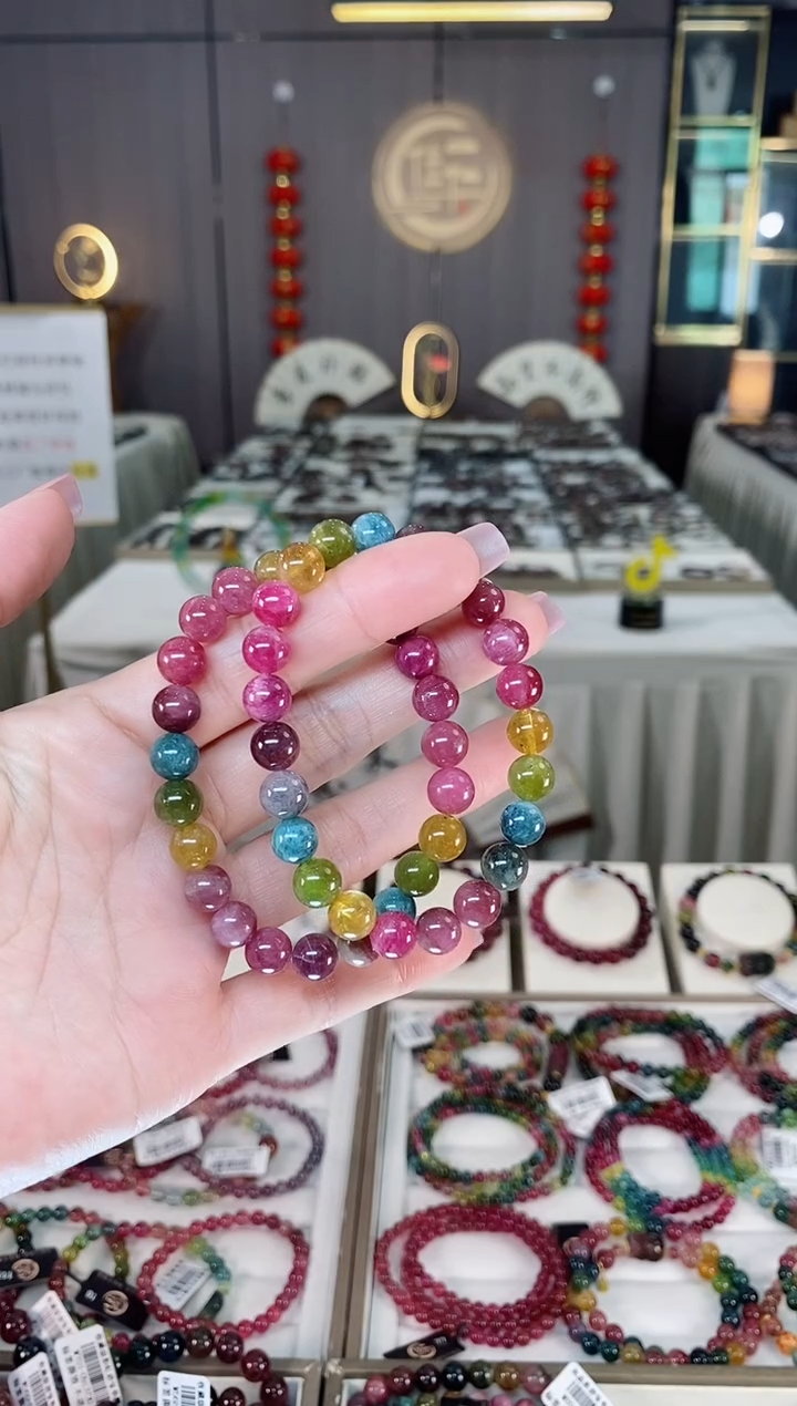 未镶嵌老矿碧玺彩虹单圈手串8mm+碧玺hon多样性发货一条