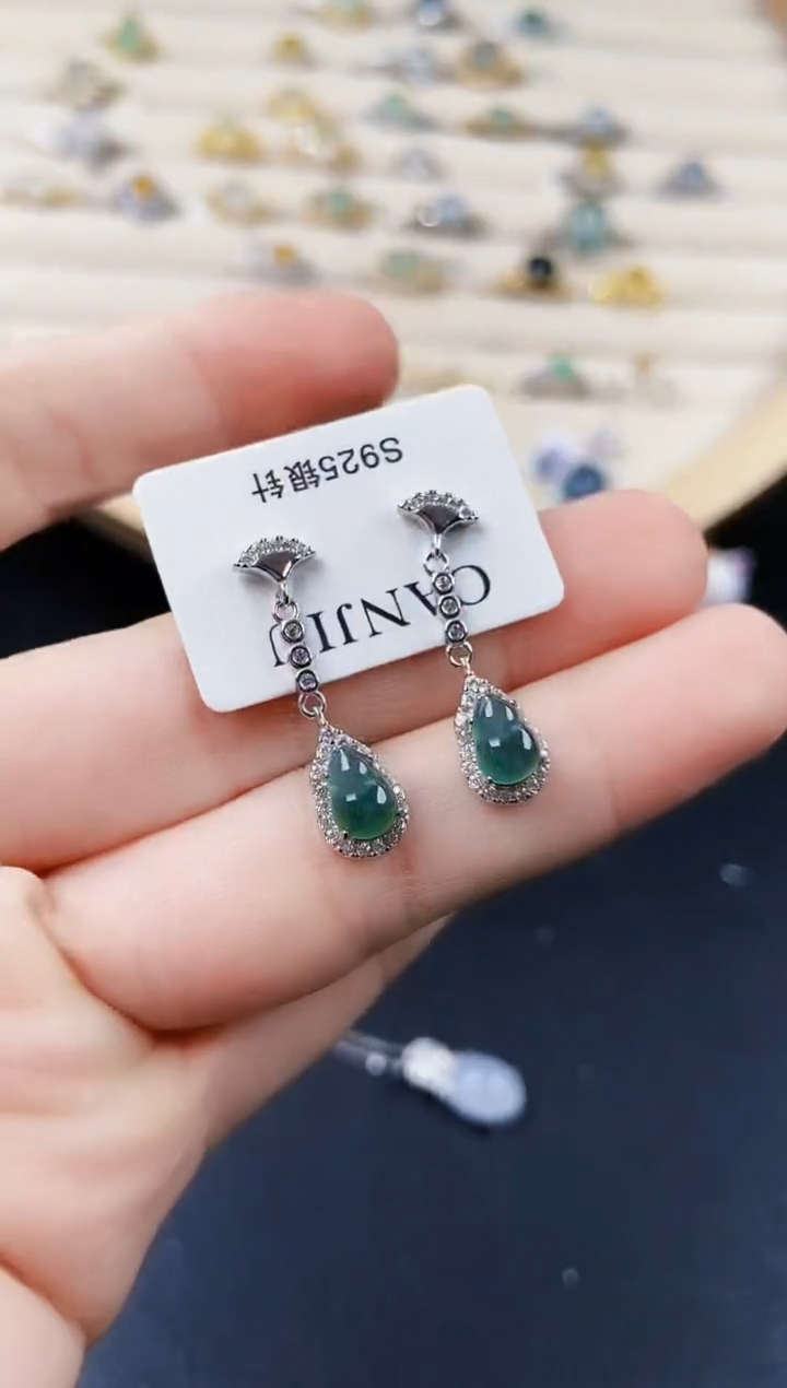 【闪购商品】翡翠耳饰银S925镶嵌465444