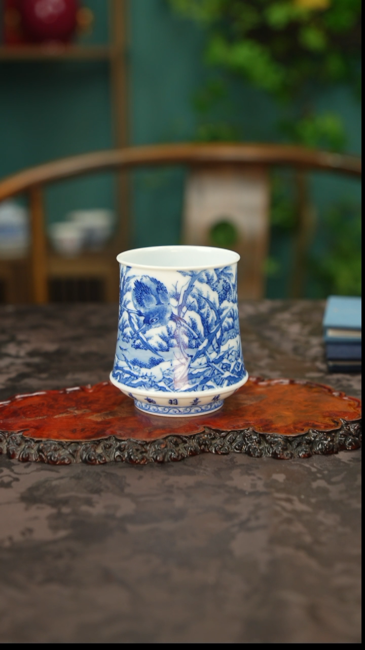陸*画堂春余忠可手绘雪景单翠主人杯
