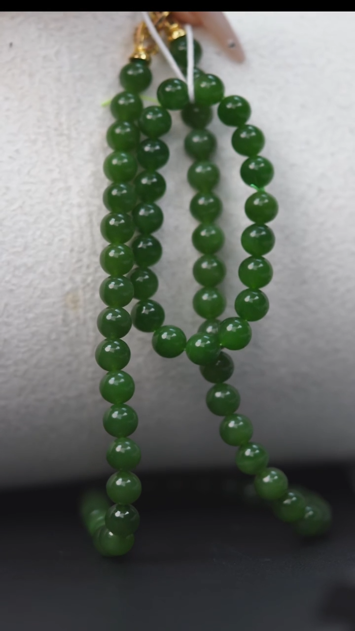 颈饰未镶嵌和田玉帝W绿10mm项链＋手串一套HA00795