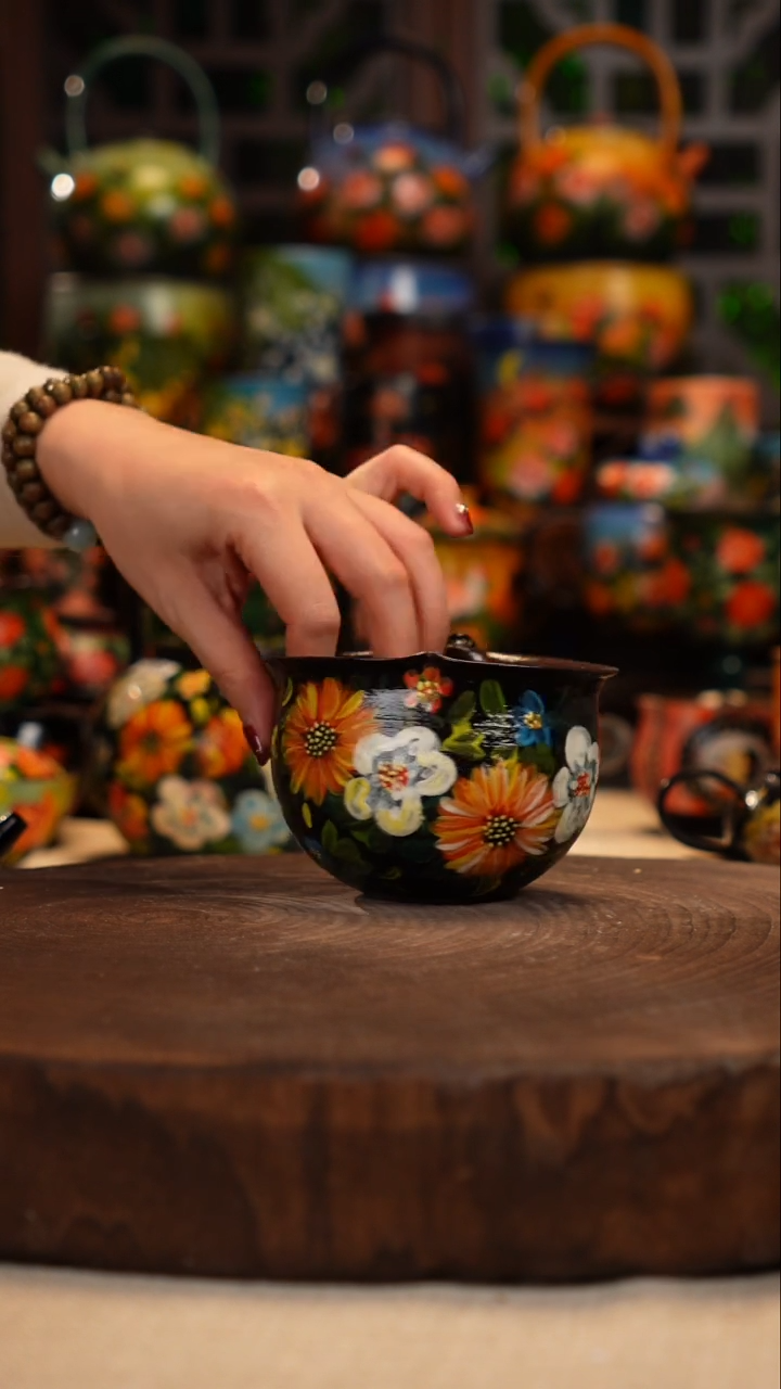 紫砂油画釉下彩手绘