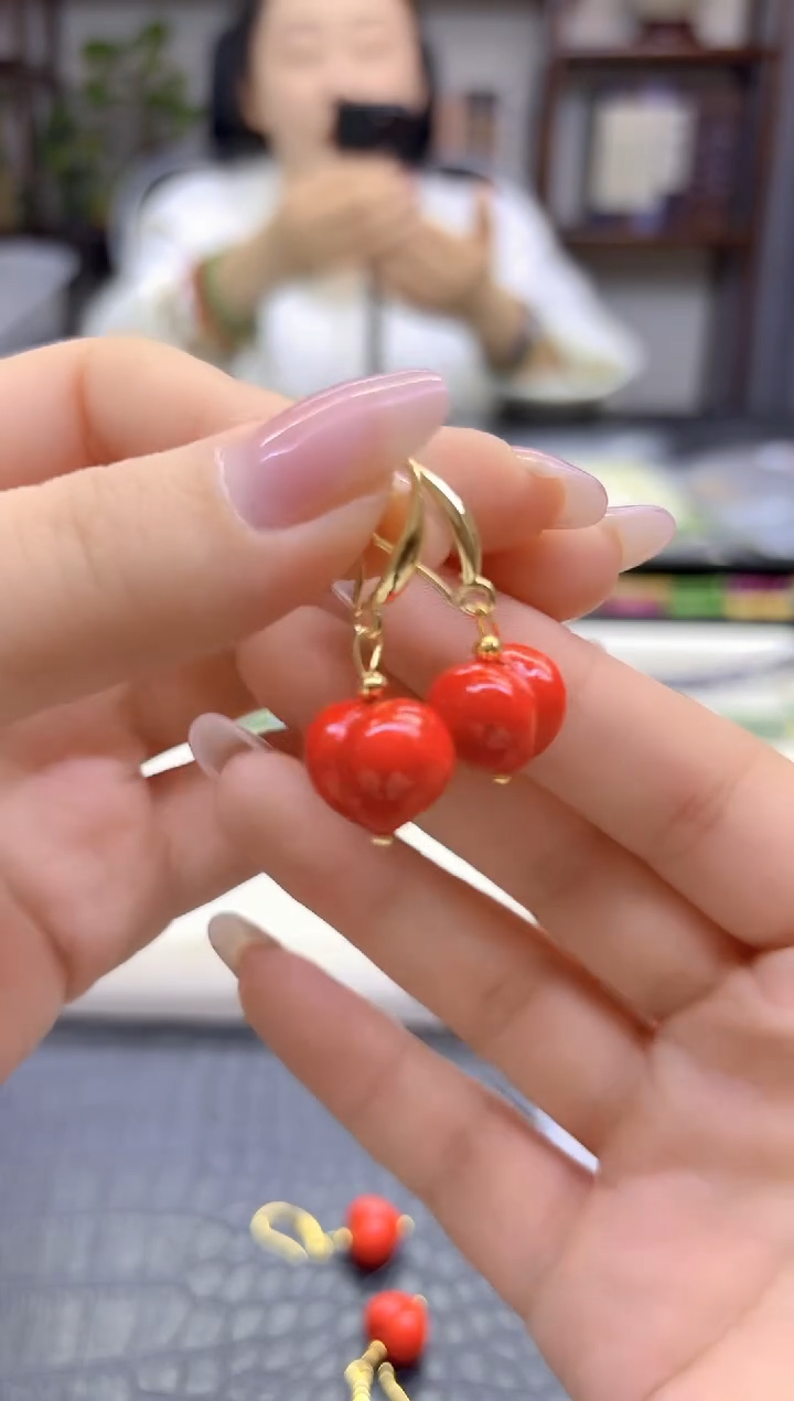 14K金镶嵌耳坠玛瑙/玉髓DIY款E961