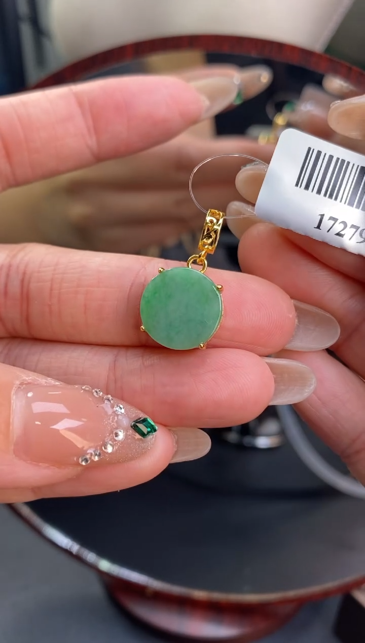 颈饰银S925镶嵌翡翠净货17279