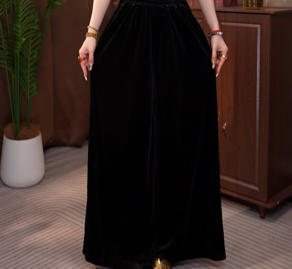 241/ J 休闲高级时尚黑色秋冬厚款阔腿裤