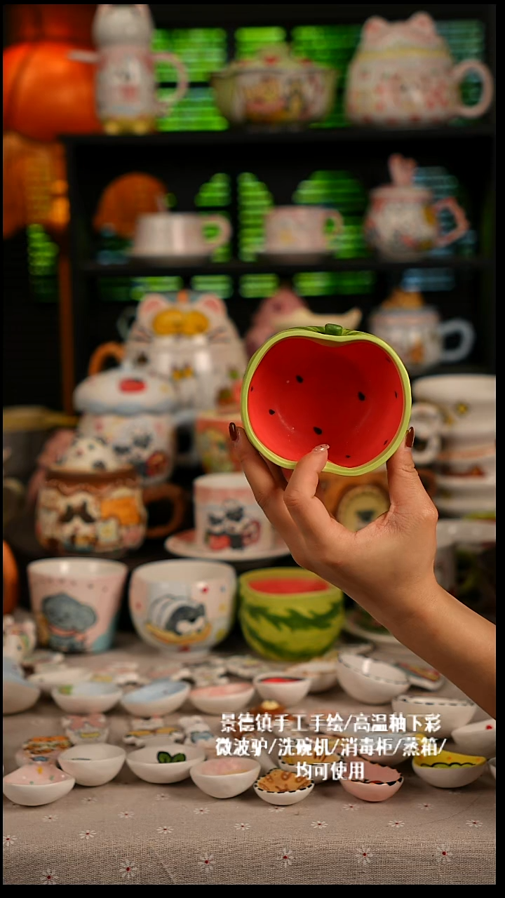 陶瓷无盖款景德镇高温釉下彩纯手绘创意瓷 默认微瑕 不退不换