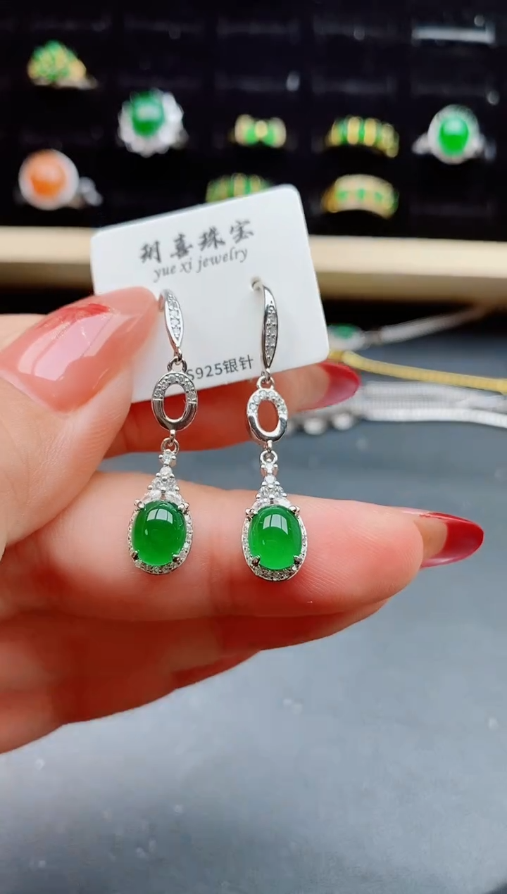 【闪购商品】翡翠耳饰银S925镶嵌21321