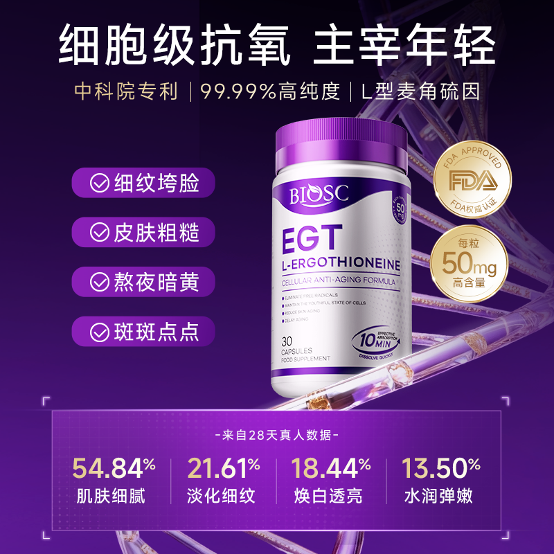 Biosc柏澳斯L型麦角硫因1500mg胶囊AKG烟酰胺无惧断崖式衰老30粒