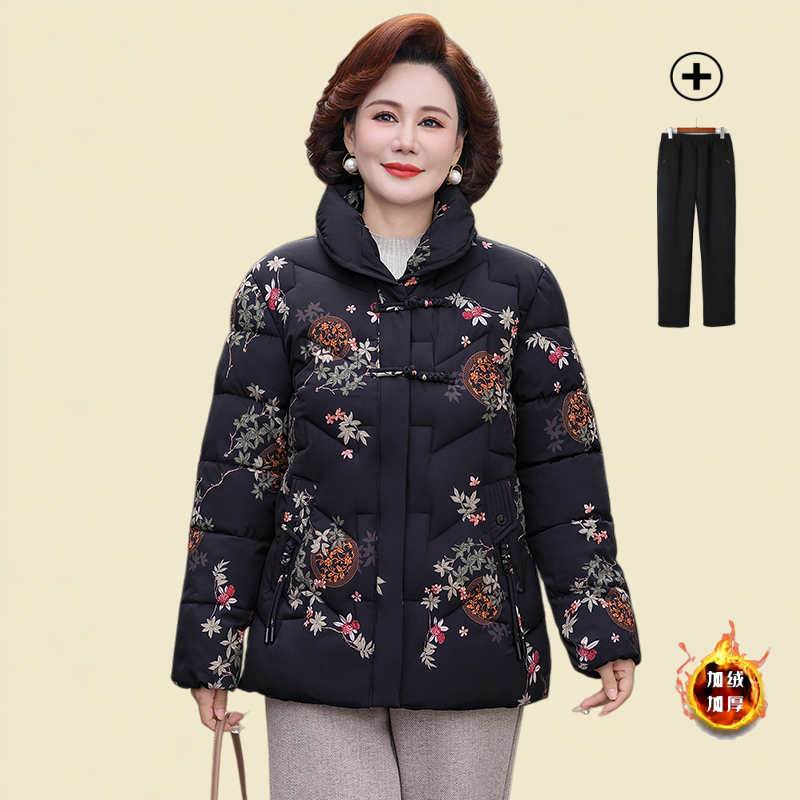 冬季棉服女款2025新款宽松洋气妈妈冬装花色棉袄中老年人保暖棉衣