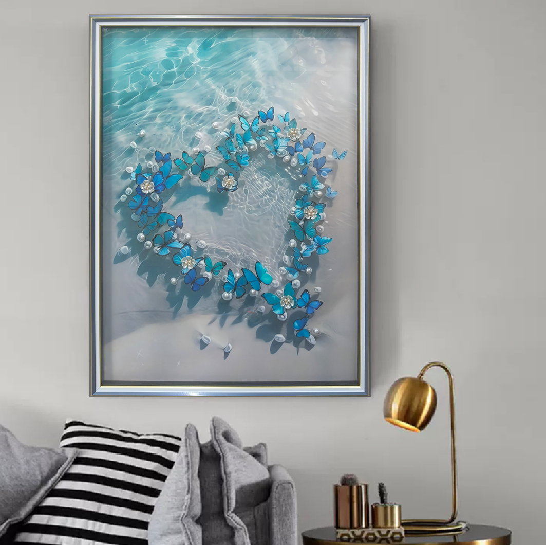 钢化玻璃【心心相印】百搭款玄关餐厅床头过道蝴蝶墙面防水装饰8060