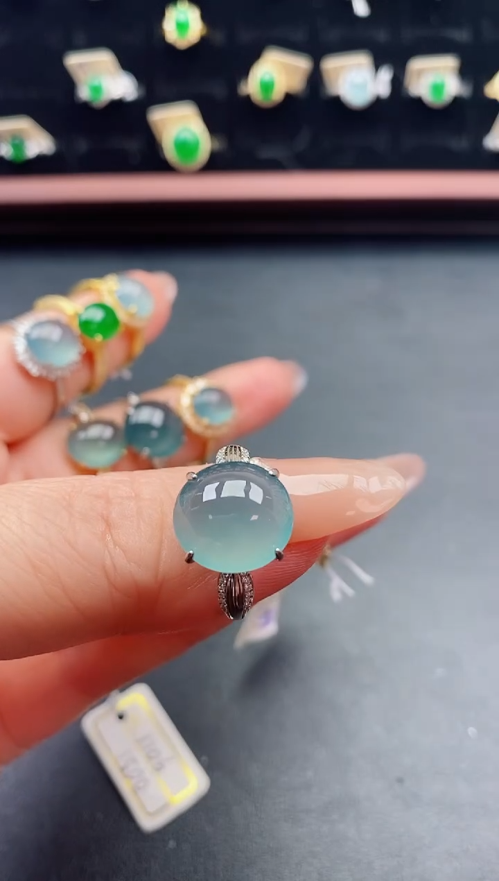 银S925镶嵌戒指翡翠1