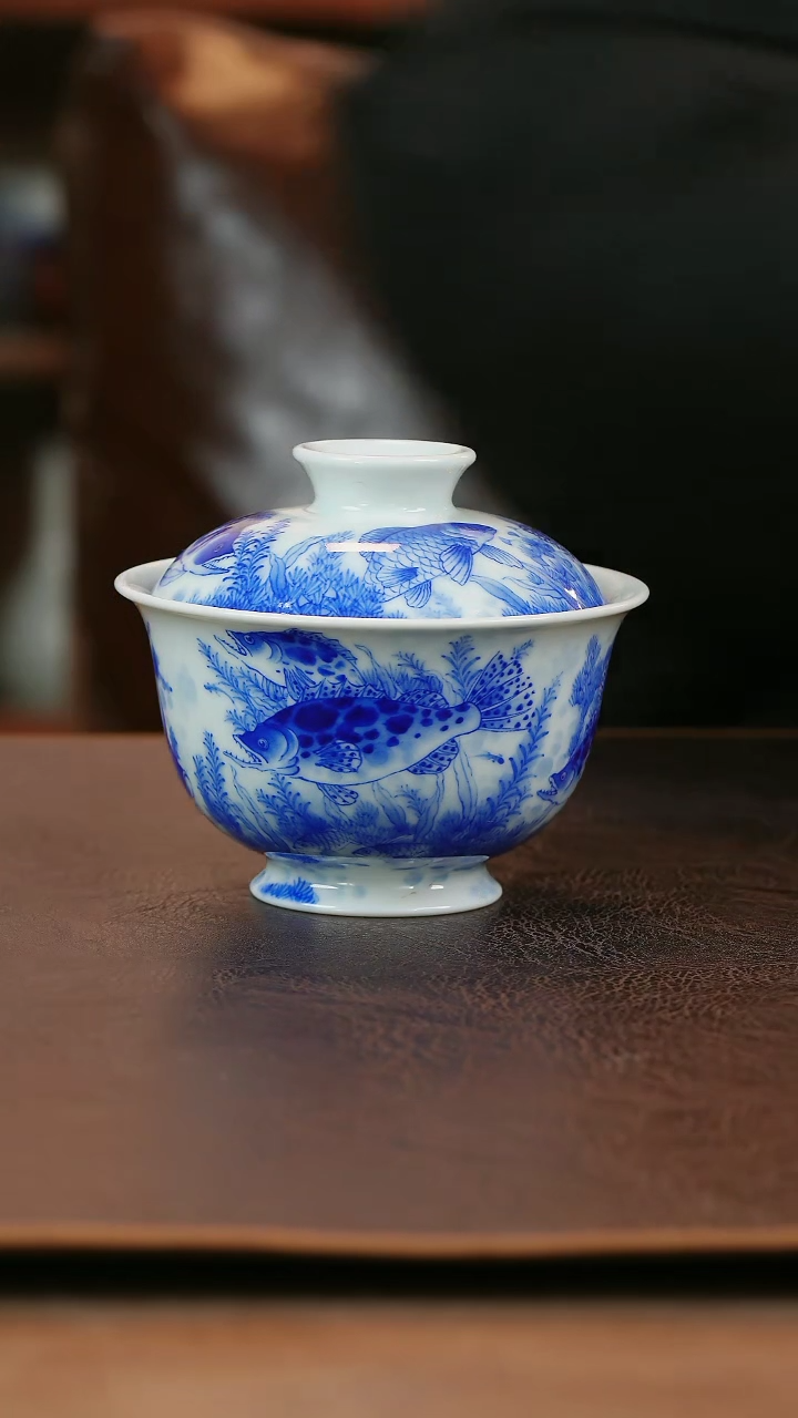 【闪购商品】青山赋鱼盖碗陶瓷