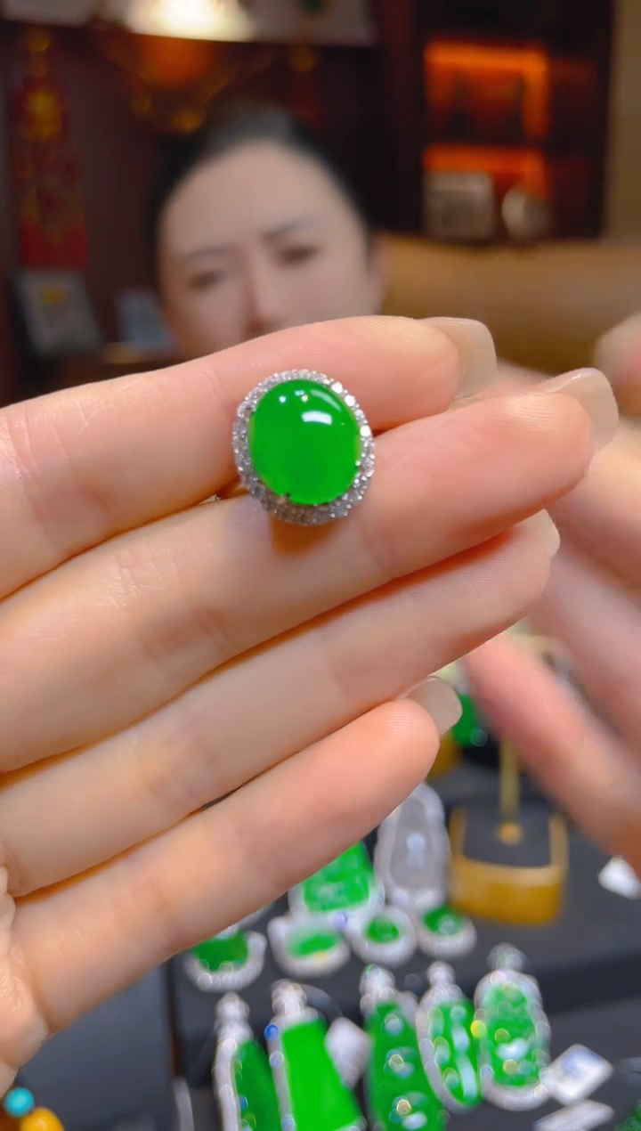 翡翠戒指银S925镶嵌天然A货翡翠戒指/132836