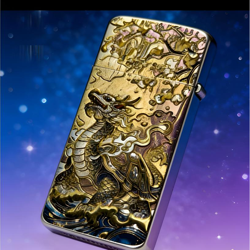 新款3D立体朱雀玄武鎏金彩绘超薄创意打火机男士高档礼物