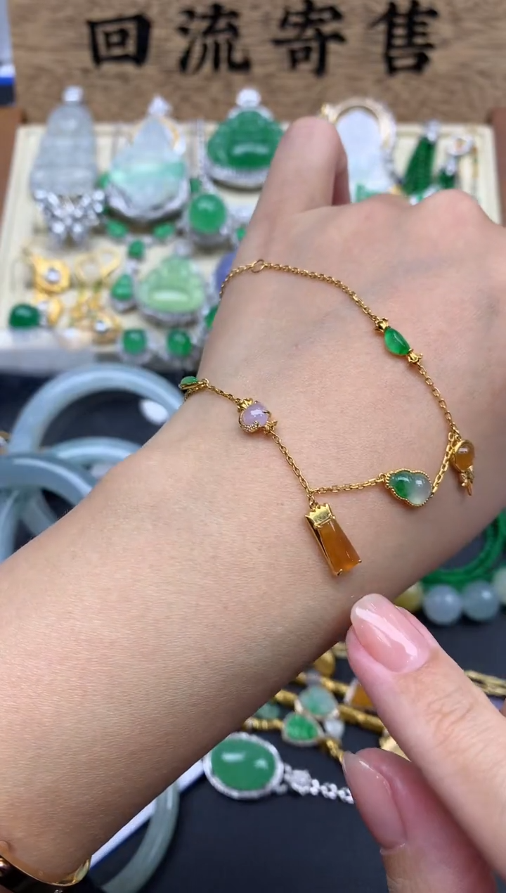 【闪购商品】翡翠手串18K金镶嵌542-中国好珍宝