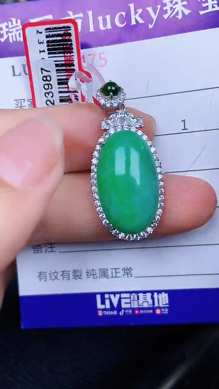 颈饰银S925镶嵌翡翠475