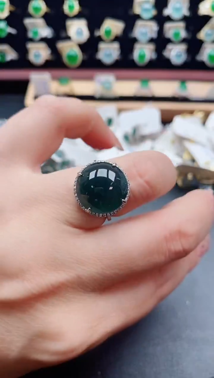 银S925镶嵌戒指翡翠1