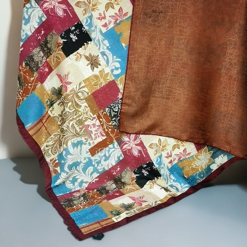 上海故事C22捡漏双面双色140cm斑驳映红方巾香云老料贵气长辈礼物