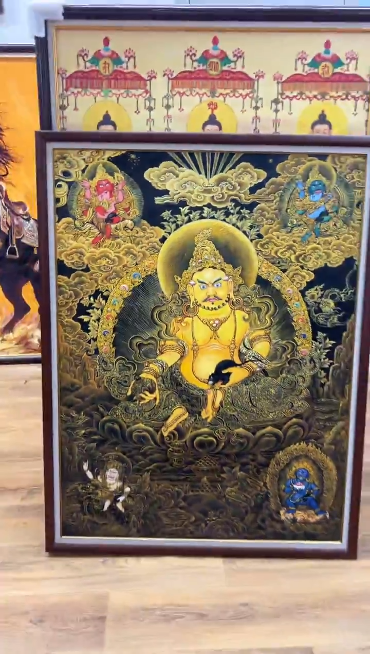 油画卢*懒黄财神原创艺术油画茶室玄关供台禅意版画佛堂挂画