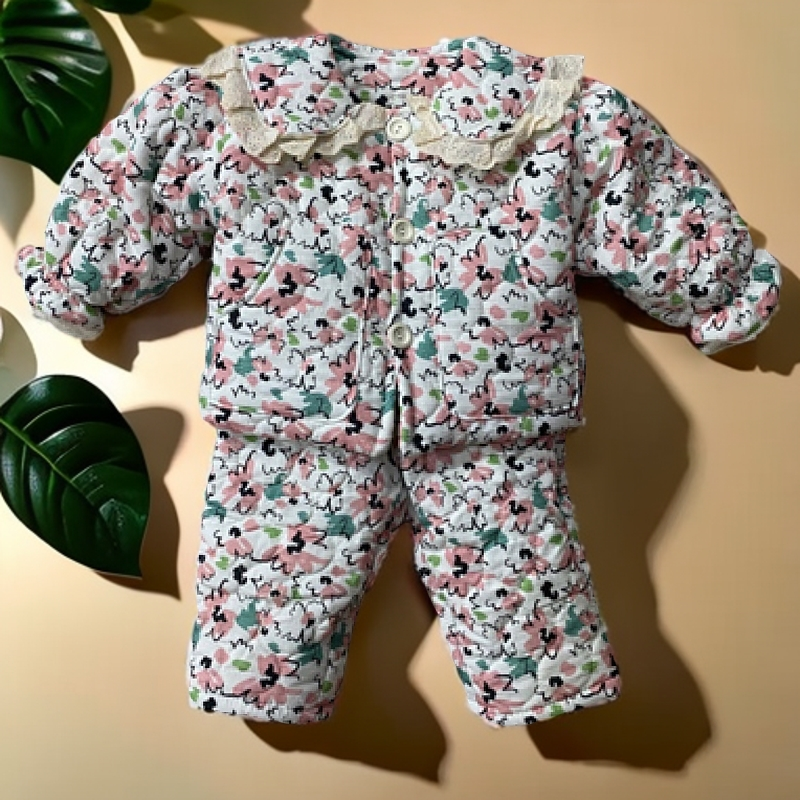 家居服套装冬季女居家加绒秋冬碎花婴童宝宝满印女童小童印花