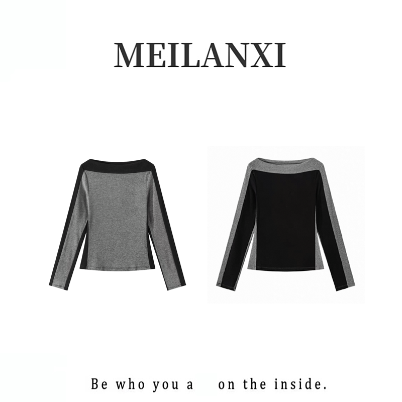 【MEILANXI】【撞色拼接】25冬新款莱赛尔拼接撞色修身女打底衫JP6604