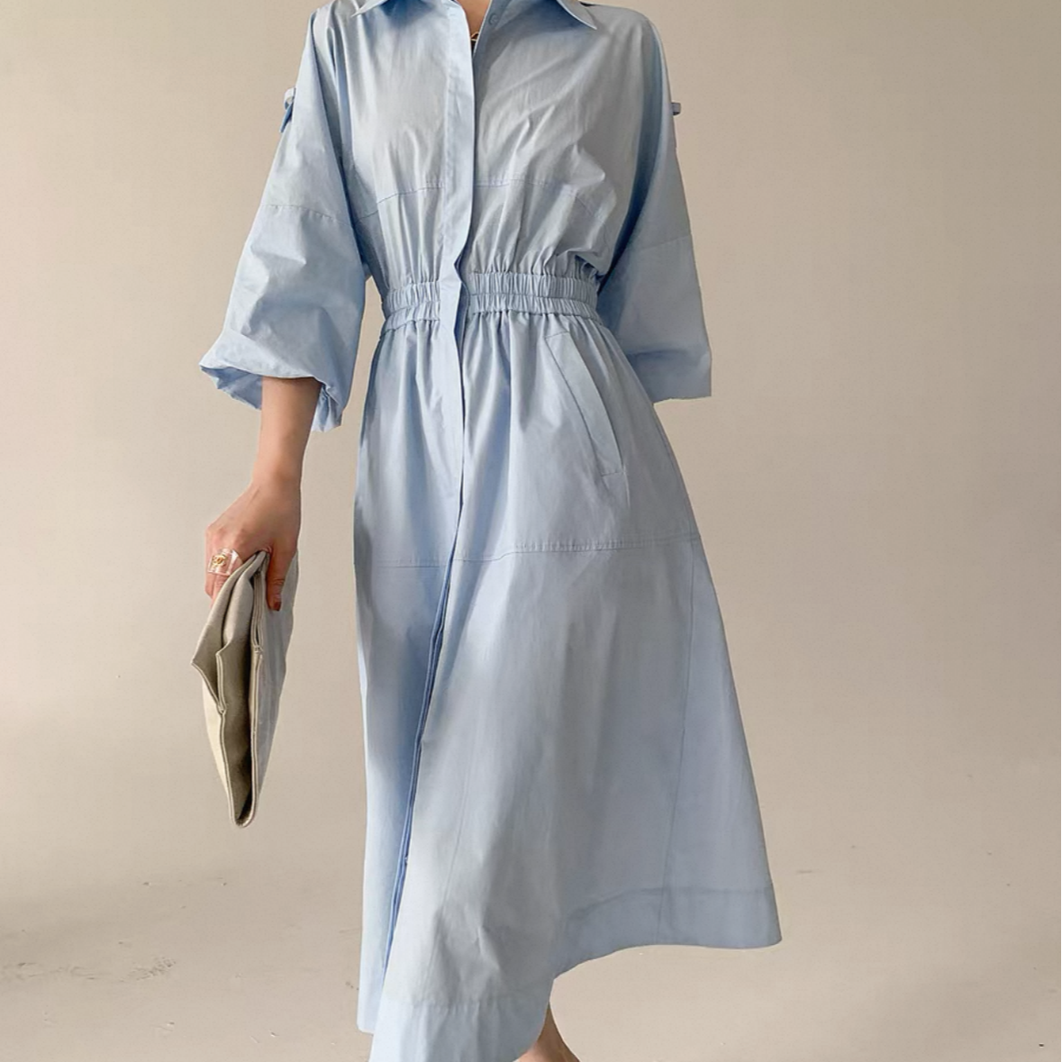 闪闪兒 法式连衣裙2025夏季新款7分袖收腰显瘦气质连衣裙4043