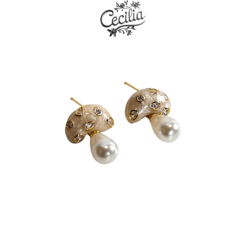 铜合金耳饰 Cecilia 蘑菇珍珠金色蘑菇造型璀璨可爱休闲M-E14