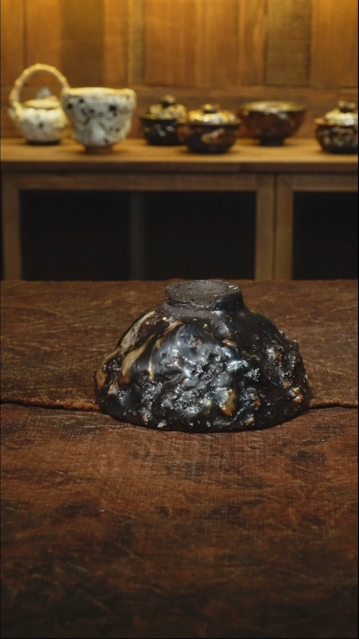 盛**珠柴烧老味志野斗笠杯