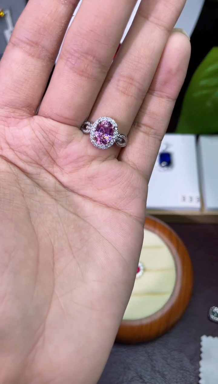 合金合成钻石粉紫戒指