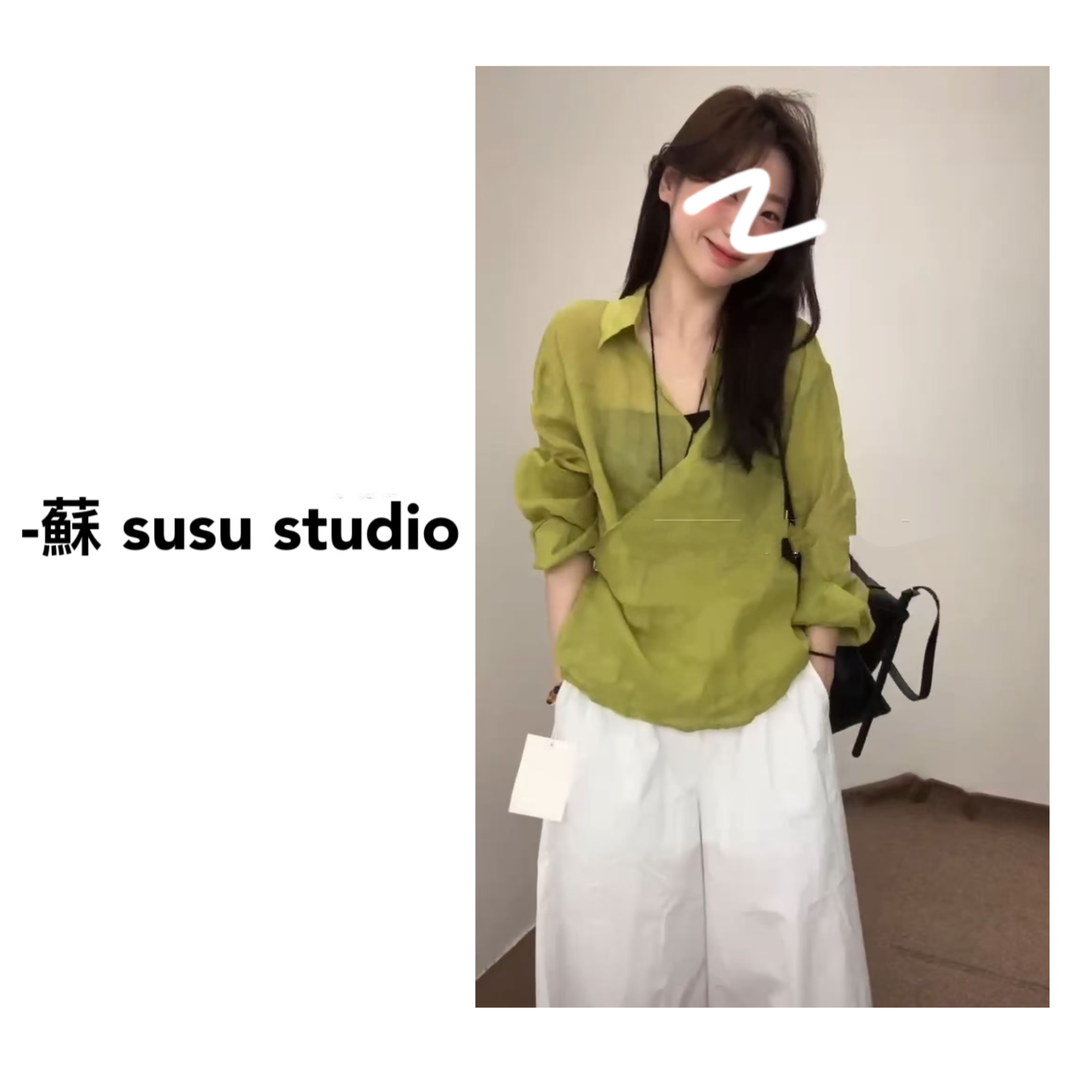 25089新款韩版宽松百搭交叉系带上衣