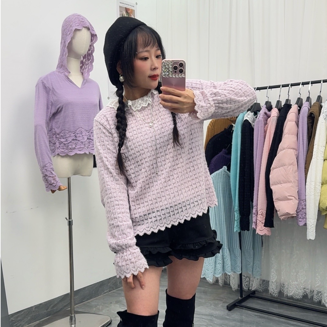 春秋冬减龄蕾丝新款长袖内搭学院风花边领荷叶领冬季打底衫女士