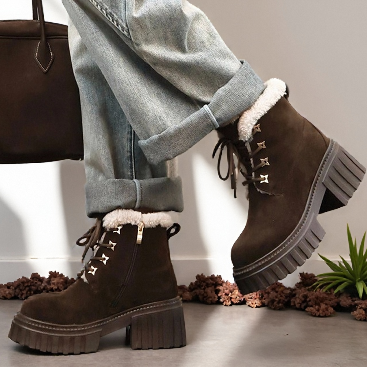 毛毛枫林短靴 反绒羊毛皮加绒保暖马丁雪地靴